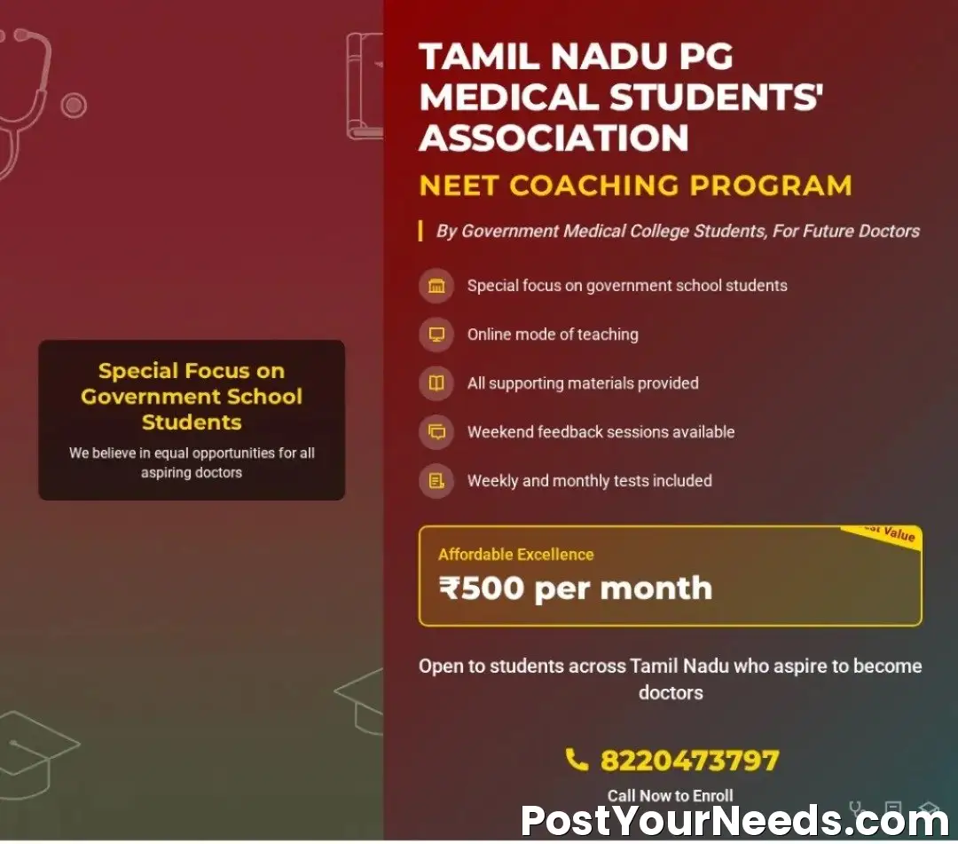 Affordable NEET Coaching by TN Govt Medical College PG Students Association
